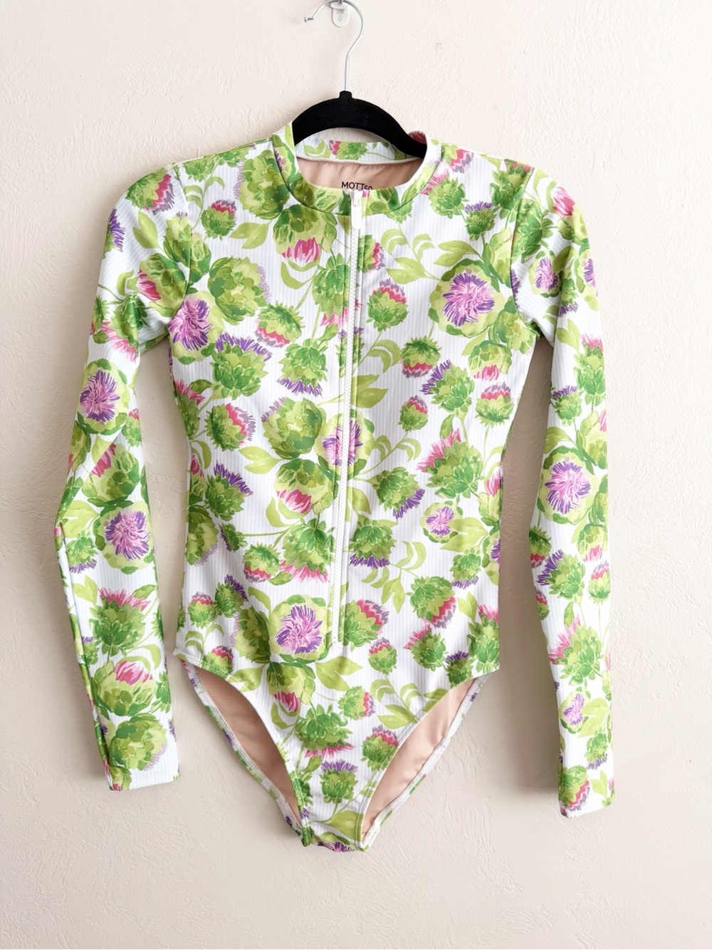 Mott50 Long Sleeve Floral One-Piece Swimsuit in Green, Purple, White
